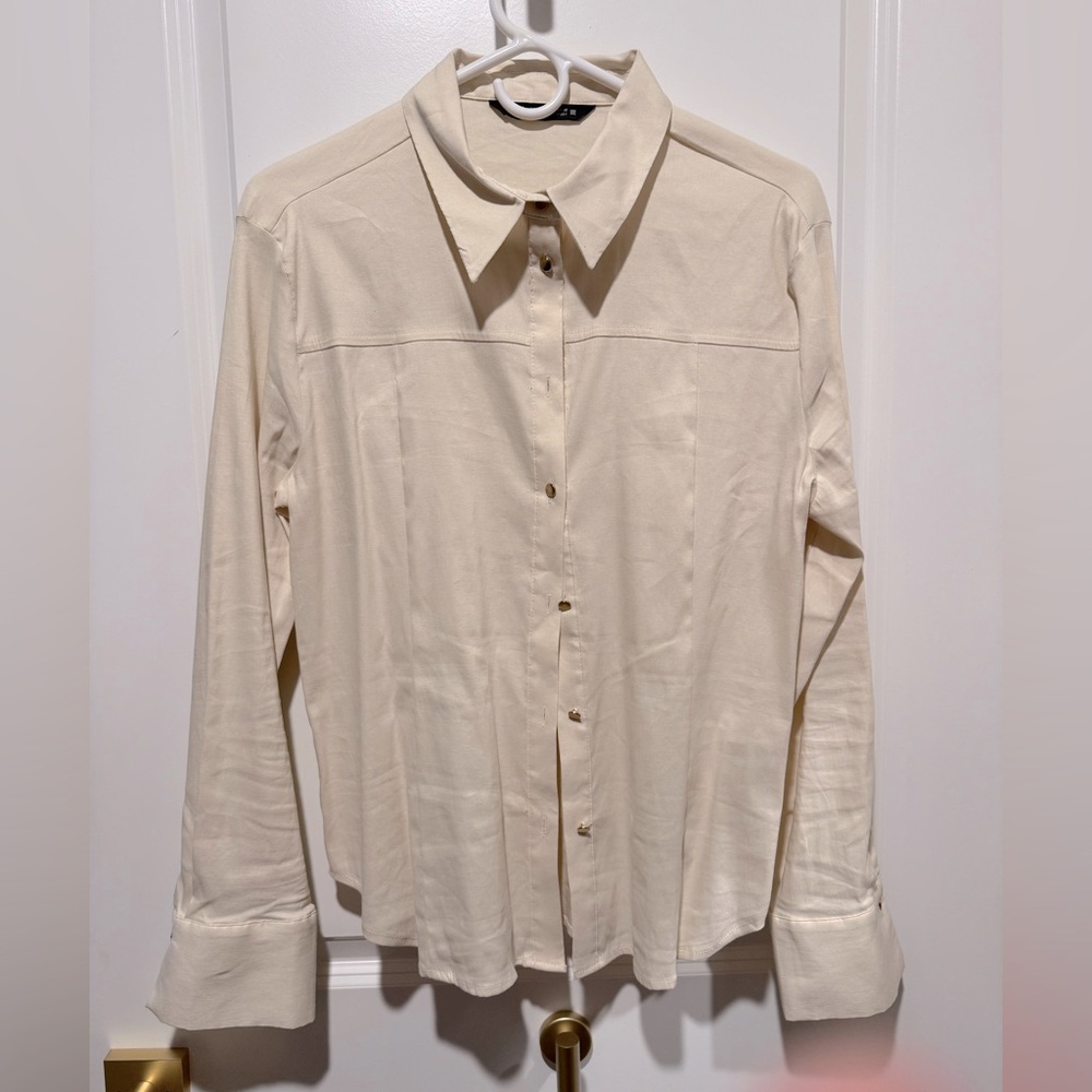 Zara Cream Button-Up Long Sleeve Top